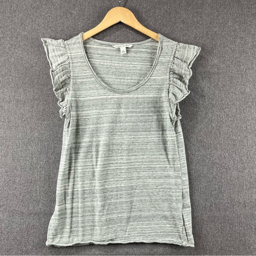 Banana Republic Flutter Sleeve Top 100% Cotton Ruffle Trim Casual Tee Size S